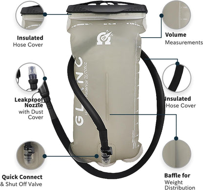 GLANC Hydration Bladder - 2L Water Bladder with Cleaning Kit for Outdoor Hiking Backpack, BPA Free Leakproof Water Reservoir for Hydration Pack, Insulated Hose & High Flow Bite Valve