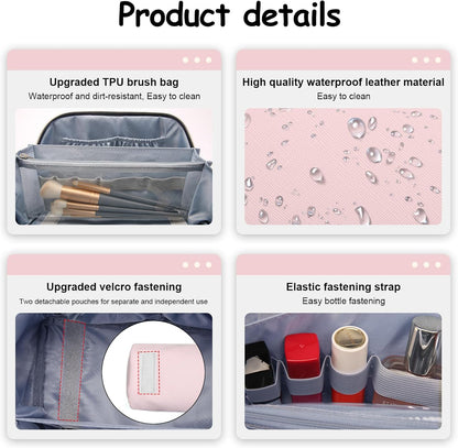 BOYATU Travel Makeup Bag Organizer Cosmetic Bag: 3 Pcs Set Make up Bags for Women with Handle - Waterproof Vegan Leather Toiletry Bags with Comparments (D-04-Pink)