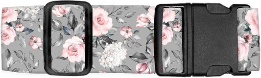 Luggage Straps for Suitcases Travel Belt Accessories, Cute Suitcase Strap, Adjustable Luggage Belt Strap, Heavy Duty with Quick-Release Buckle Luggage Strap Grey Pink Roses
