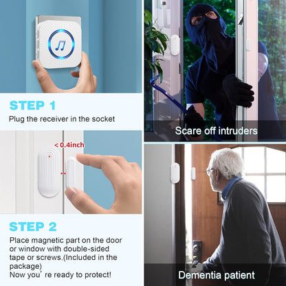SanJie Door Chime, Door Open Contact Sensor Alarm with 500 FT Range,55 Chimes 5 Adjustable Volume for Business/Store/Home/Office When Entering 3 Sensors + 1 Receiver