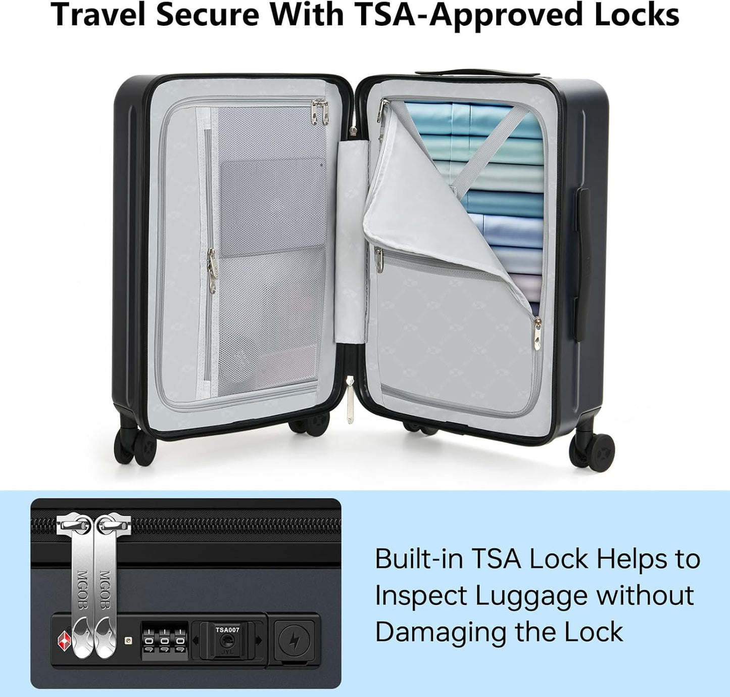 MGB Carry on Luggage 22 X 14 X 9 Airline Approved Suitcase with Wheels,20 Inch Travel Suitcase Lightweight with Spinner wheels And Hard Luggage Airline Approved with TSA Lock Carry on