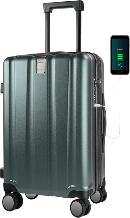 KROSER Hardside Expandable Carry On Luggage with Spinner Wheels & Built-in TSA Lock, Durable Suitcase Rolling Luggage with USB Port, Carry-On 20-Inch, Dark Green