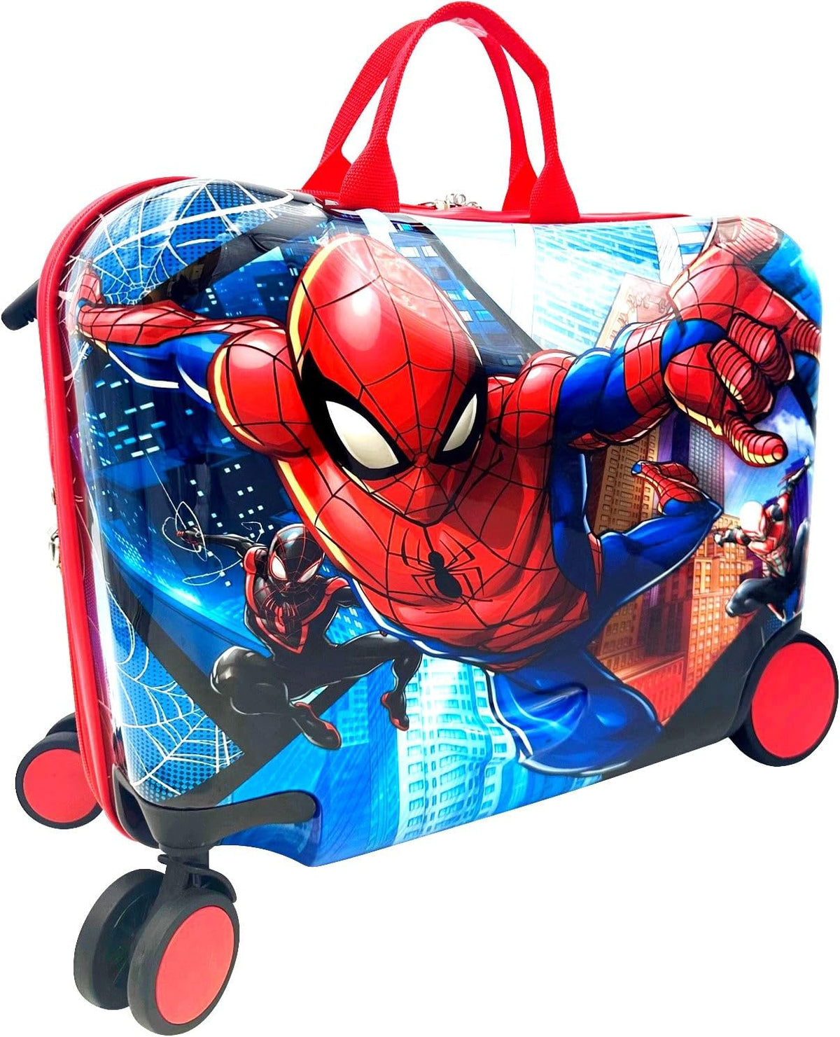 Fast Forward Ride-On 18" Suitcase For Kids/Tow-Along Toddler Carry-On Luggage With Wheels (Spiderman)
