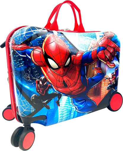 Fast Forward Ride-On 18" Suitcase For Kids/Tow-Along Toddler Carry-On Luggage With Wheels (Spiderman)