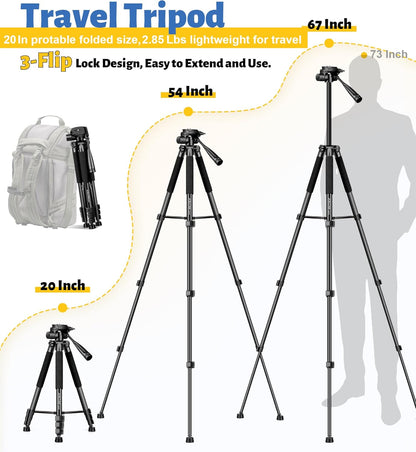 JOILCAN Tripod for Camera, 67" Heavy Duty Camera Tripod, Phone Tripods for Video Recording Photo Vlog, Aluminum Tripods with Holder & Travel Bag for Cameras DSLR iPhone Projector Laser
