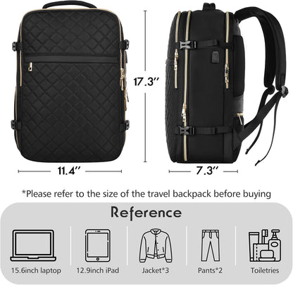 MOMUVO Travel Backpack for Women, Carry On Backpack Airline Approved with 3 Packing Cubes, 15.6 Inch Laptop Backpack with USB Charging Port, Casual Daypack for Weekender Business College, Black