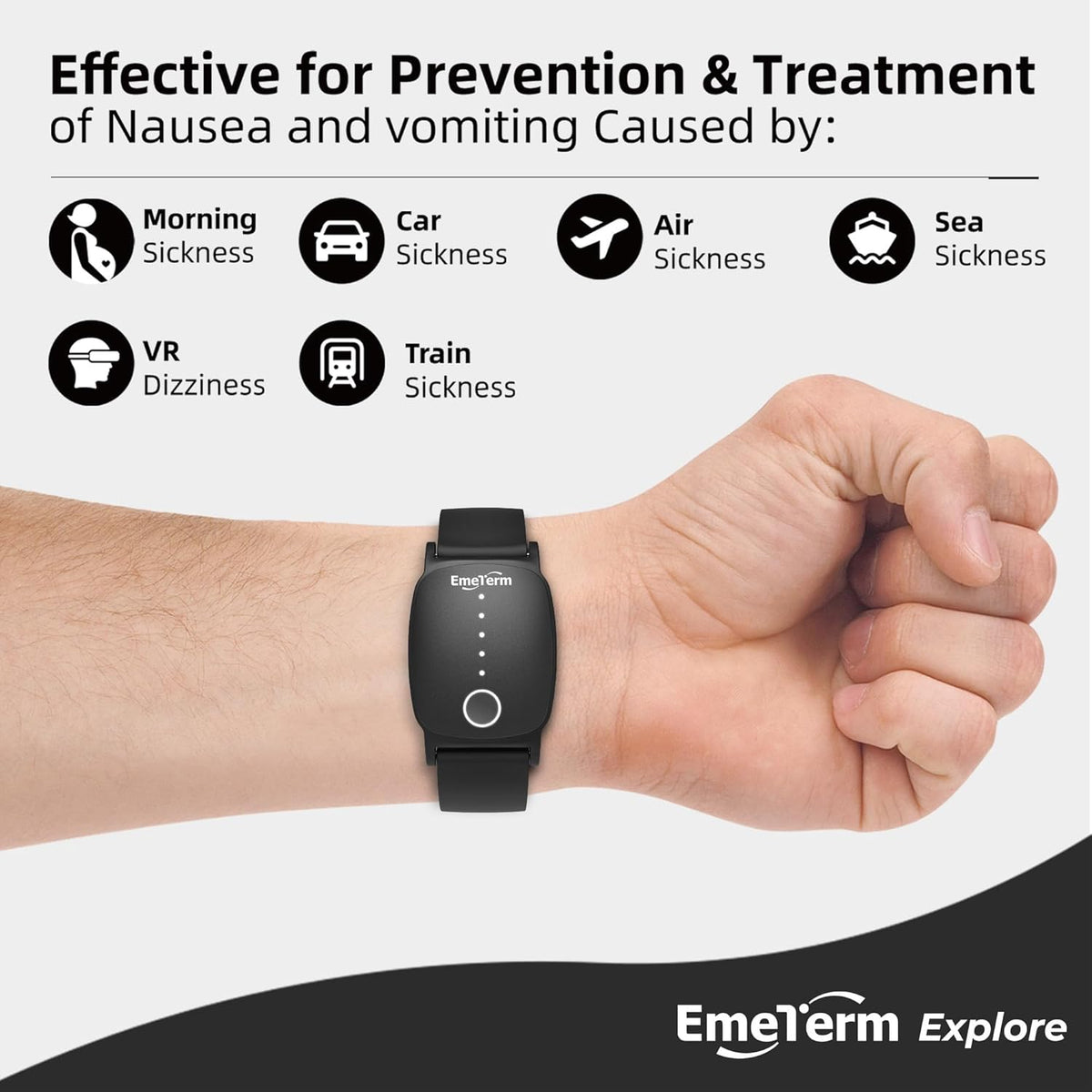 EmeTerm Explore FDA-Cleared Galaxy Black and Navy Blue Anti-Nausea Wristband IP67 Waterproof Morning Motion Travel Sickness Vomit Relief Rechargeable No Gel Drug Free Without Side Effects (2 Pack)