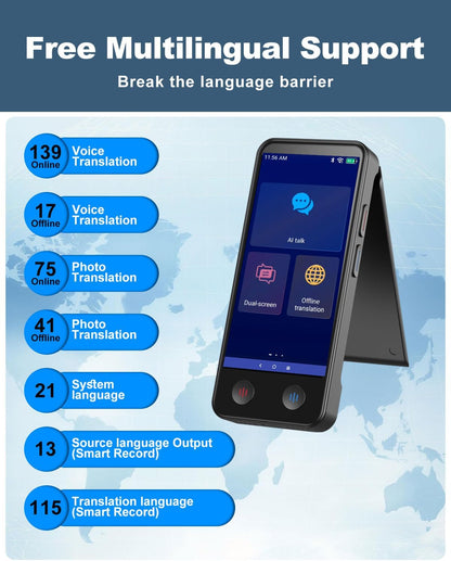 Language Translator Device No WiFi Needed, Dual Screen Real Time Translator Two Way Voice Translation with 139 Languages Online, Offline&Recording&Photo＆Text&Group Translation for Business Travel
