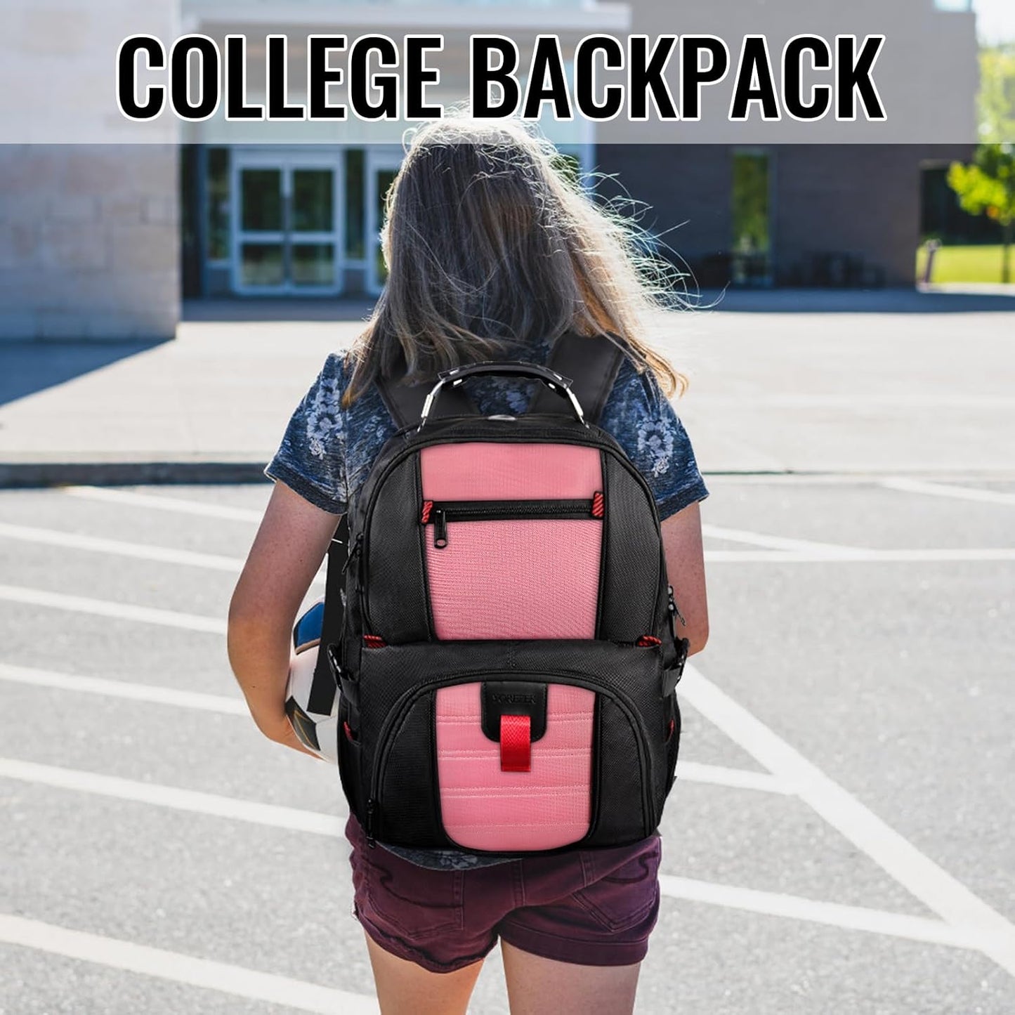 YOREPEK Travel Backpack, Extra Large 50L Laptop Backpacks for Men Women, Water Resistant College Backpack Airline Approved Business Work Bag with USB Charging Port Fits 17 Inch Computers, Pink