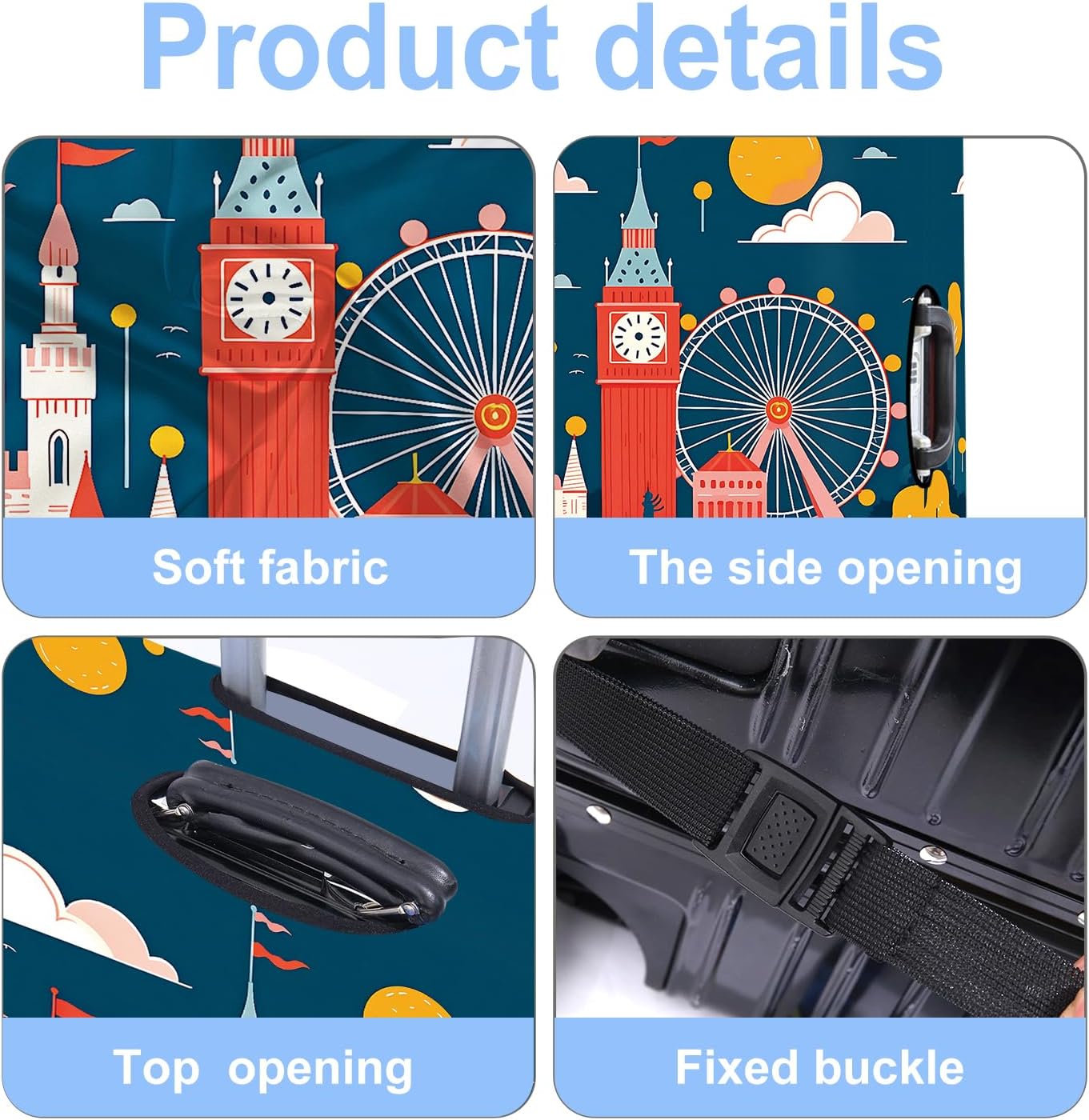 Luggage Cover Washable Suitcase Protector Anti-Scratch,Stretchable Fit for 20-34Inch Luggage Durable Travel Bag Cover with Zipper Closure (London, XL(fits 32-34Inch suitcase))