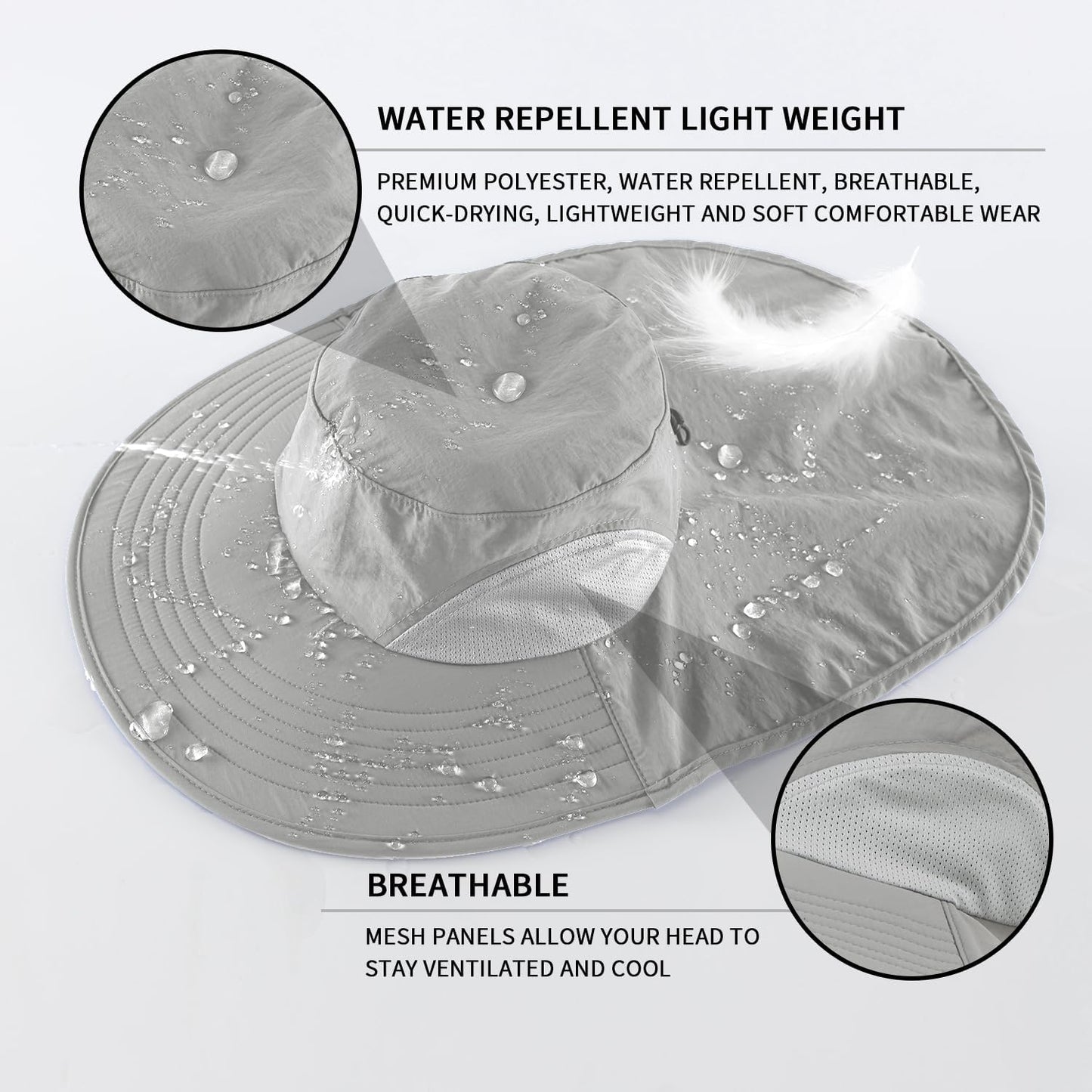 Home Prefer Outdoor UPF50+ Sun Hat Wide Brim Mesh Fishing Hat with Neck Flap