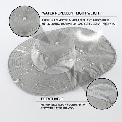 Home Prefer Outdoor UPF50+ Sun Hat Wide Brim Mesh Fishing Hat with Neck Flap