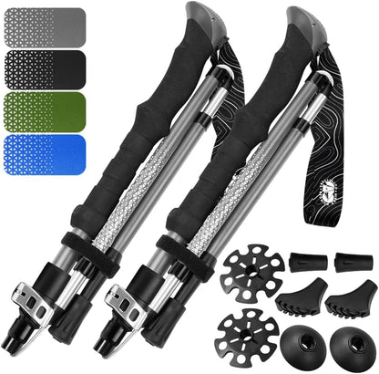 Premium Foldable Hiking Poles by USA Brand - Adjustable, Lightweight Trekking Poles Made of Aircraft Aluminum, Metal Flip Locks & Comfortable Real Cork and EVA Foam Grips