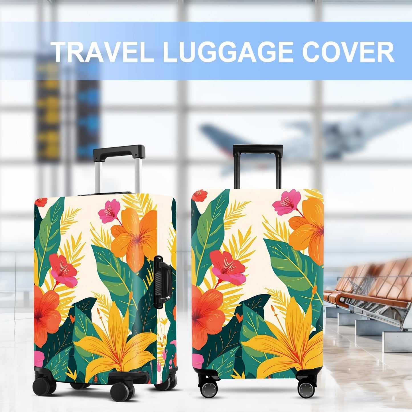 Luggage Cover Washable Suitcase Protector Anti-Scratch,Stretchable Fit for 20-34Inch Luggage Durable Travel Bag Cover with Zipper Closure (Flower, S(fits 20-22inch suitcase))