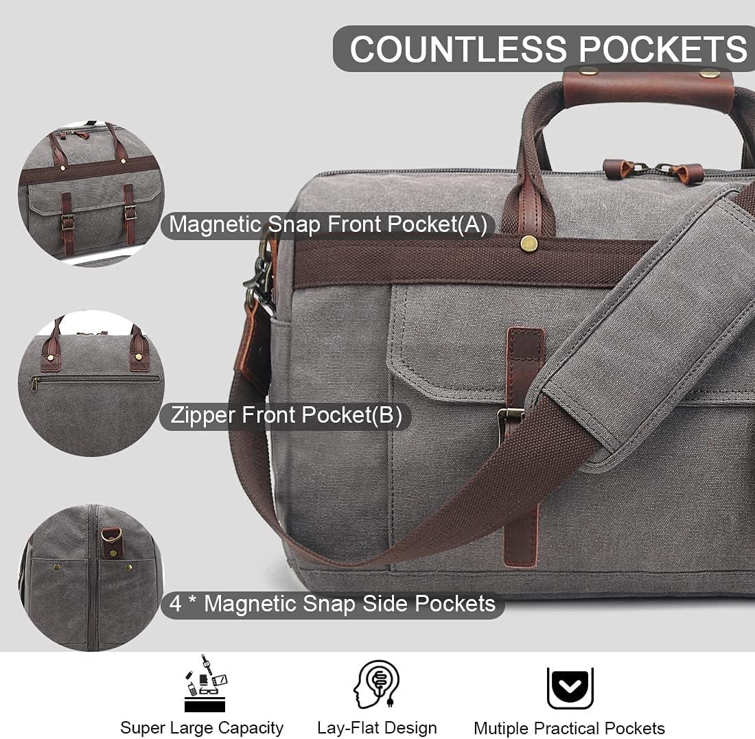 Duffle Bag for Men Waterproof Genuine Leather Canvas Travel Duffel Bags for Women Overnight Weekender Bag for Traveling