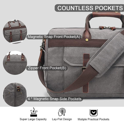 Duffle Bag for Men Waterproof Genuine Leather Canvas Travel Duffel Bags for Women Overnight Weekender Bag for Traveling