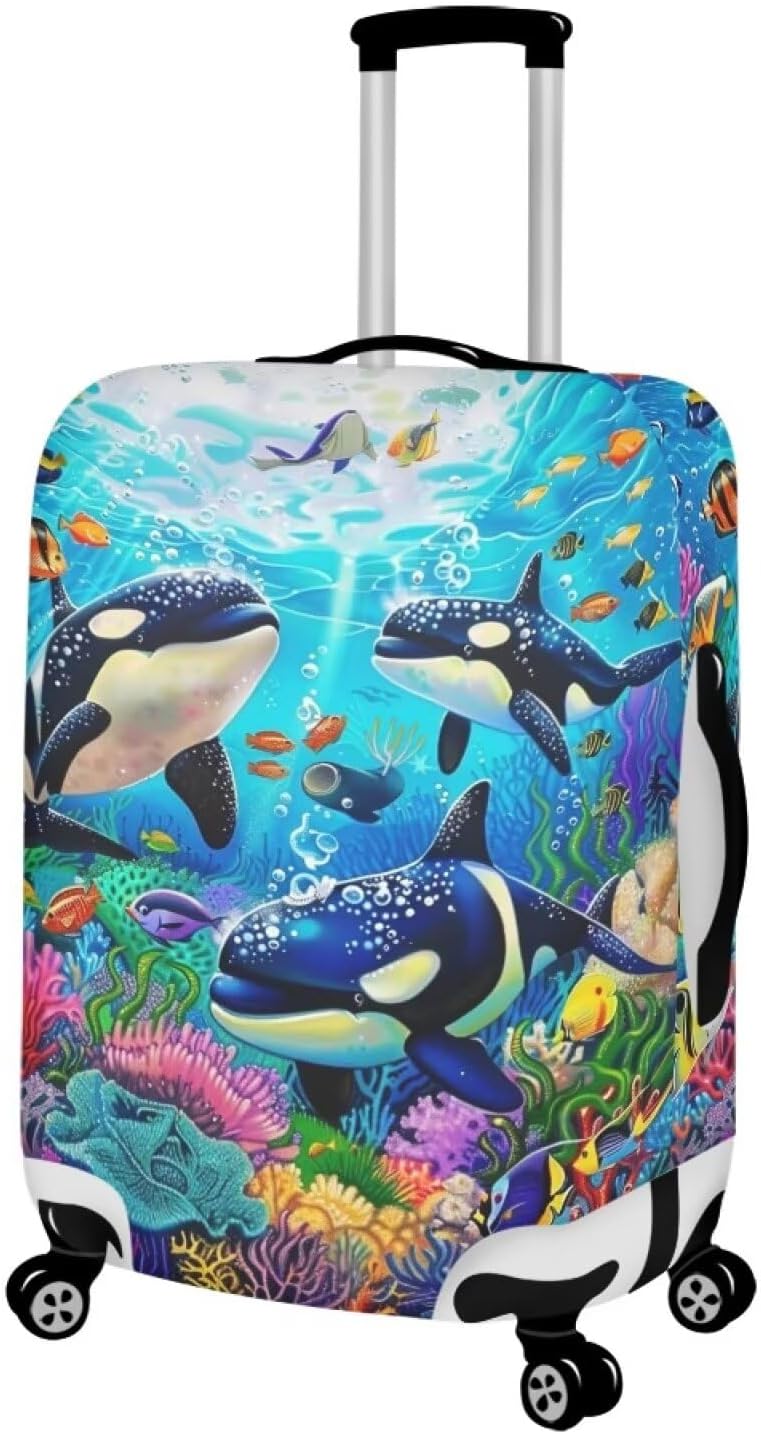 Killer Whale Luggage Cover Elastic Universal Luggage Covers for Suitcase Fit 30-32 Inch Zip Closure Suitcase Cover Protector for Travel Business Anti-Scratch Baggage Covers Case