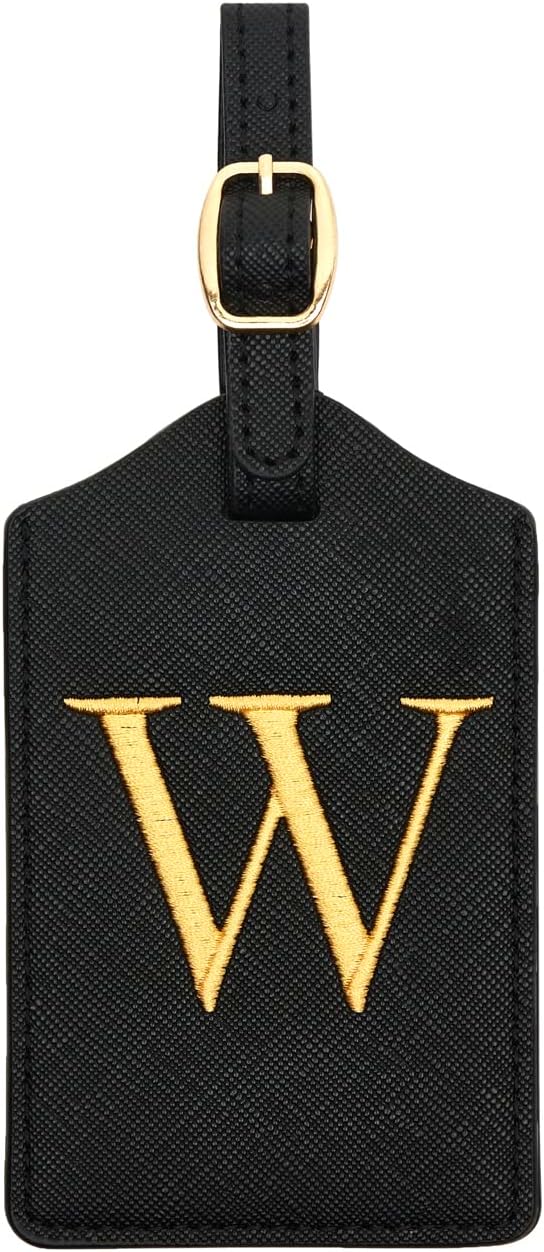 Luggage Tag PU Leather for Suitcase Baggage Handbag Travel Bag Label Suitcase Tag Label Tag w. Name Card & Privacy Cover (W)