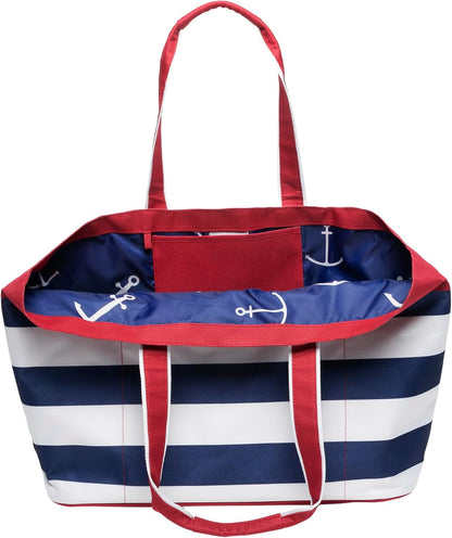 geckobrands Oversized Beach Tote – Large and Stylish Beach Bag with 4 Exterior Pockets and Zippered Internal Compartment