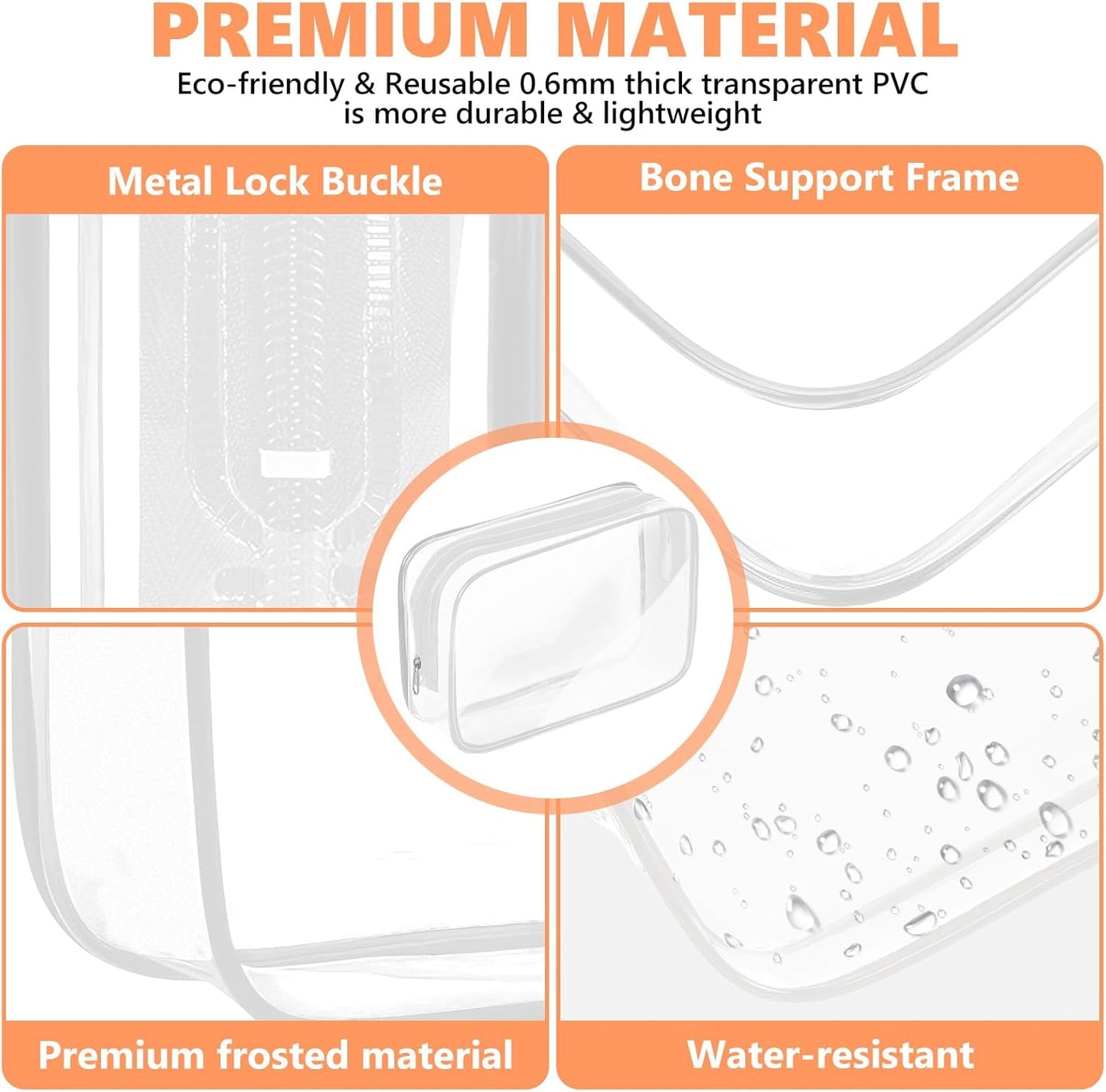 AURUZA 4 Pack Clear Toiletry Bag, Portable Travel Makeup Pouch with Zipper, TSA Approved Organizer, PVC Cosmetic for Airport Airline Compliant