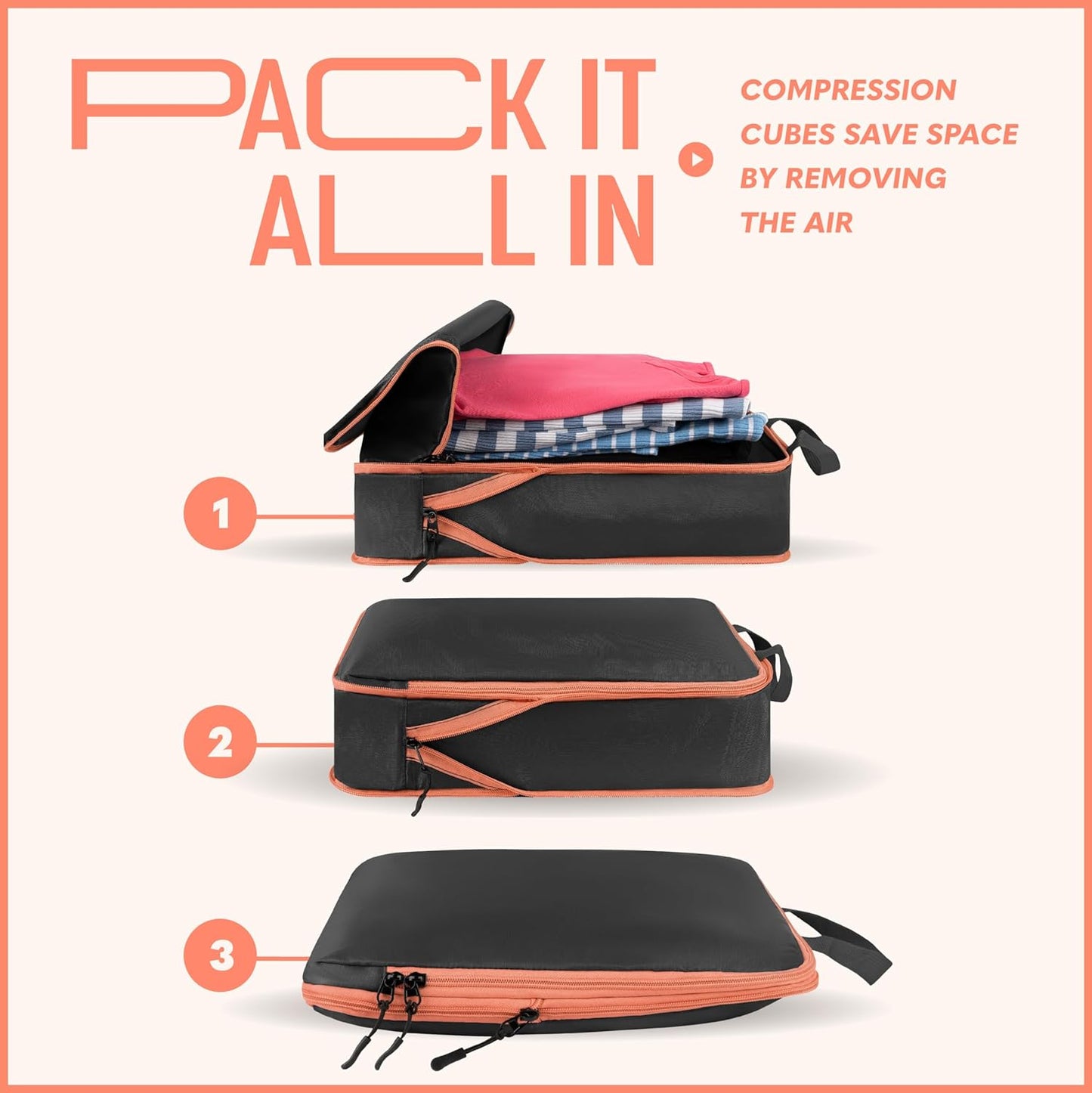 Compression Packing Cubes Travel, 4 Set/6 Set Packing Cubes for Carry on Suitcase, Suitcase Organizer Bags Set, Compression Bags Travel, Best Travel Packing Cubes Compression - with Inside Pockets