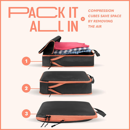 Compression Packing Cubes Travel, 4 Set/6 Set Packing Cubes for Carry on Suitcase, Suitcase Organizer Bags Set, Compression Bags Travel, Best Travel Packing Cubes Compression - with Inside Pockets