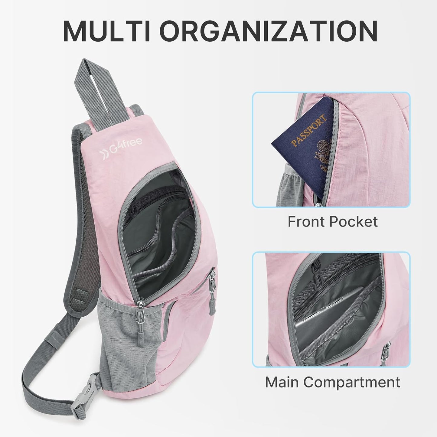 G4Free Sling Bag for Men Women, Small Crossbody Backpack Lightweight Chest Shoulder Bags for Travel, Outdoor and Sports (Pink)