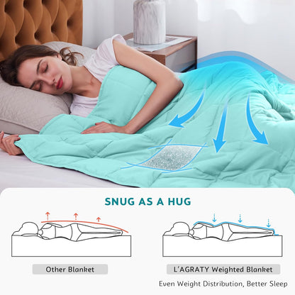 L'AGRATY Weighted Blanket - 48"x72" 15lbs Cooling Breathable Heavy Blanket with Glass Beads for Adult All-Season