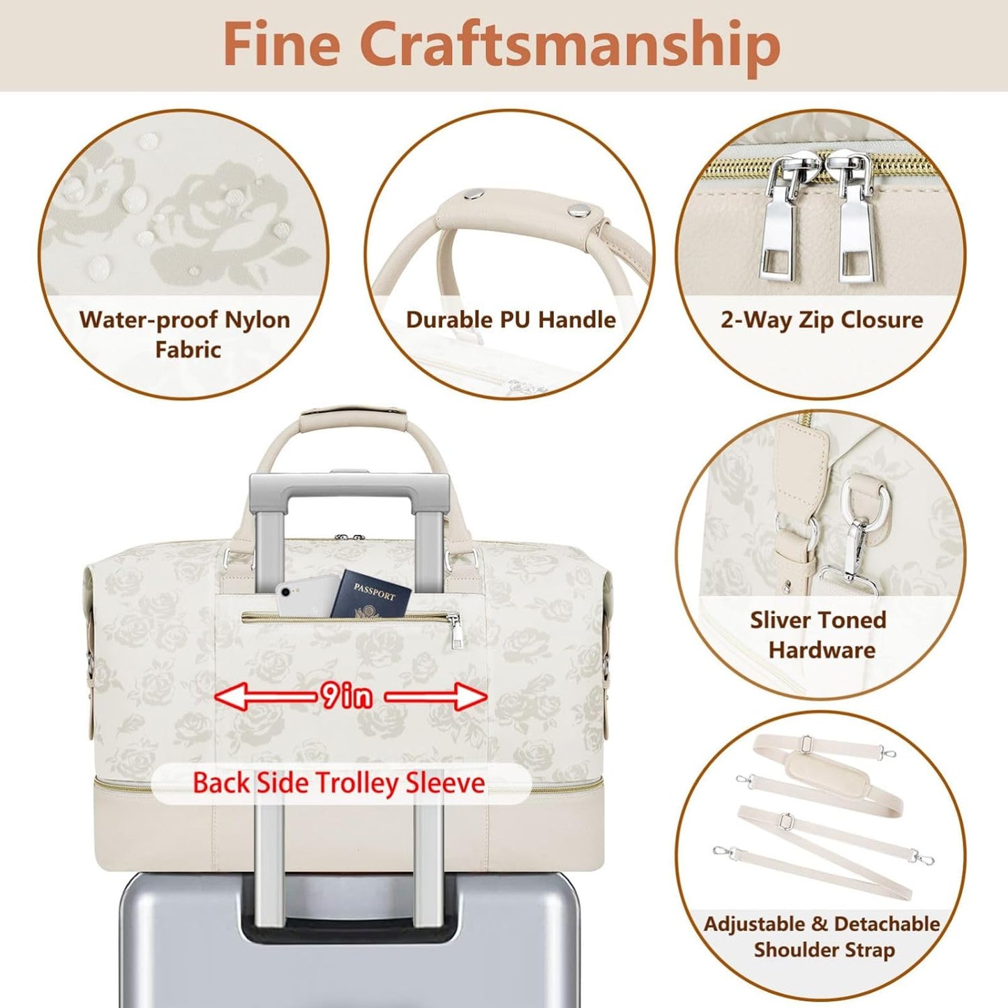 Weekender Bag for Women, Travel Duffel Bag Carry On Overnight Bag with Shoe Compartment Large Nylon Travel Weekend Tote Bag