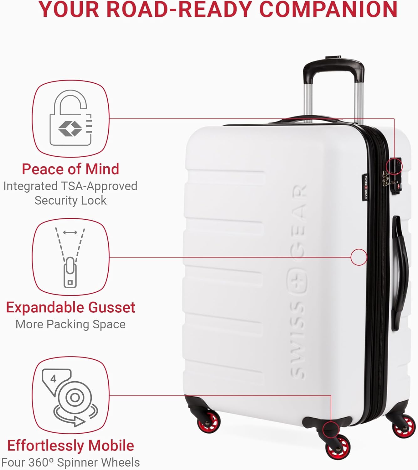 SwissGear 7366 Hardside Expandable Luggage with Spinner Wheels, White, Checked-Medium 23-Inch