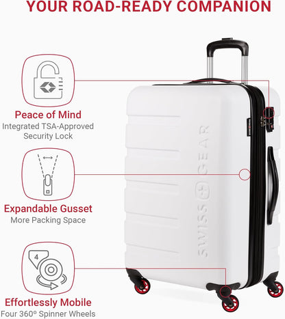 SwissGear 7366 Hardside Expandable Luggage with Spinner Wheels, White, Checked-Medium 23-Inch