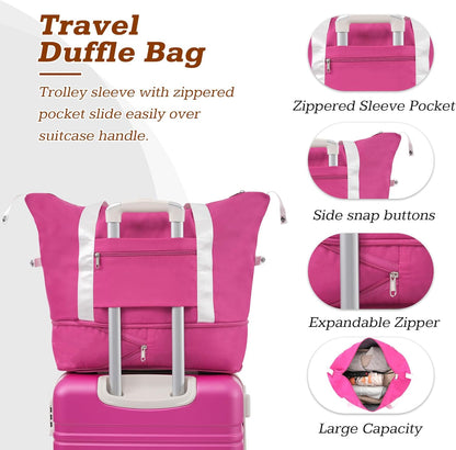 Merax Suitcase Set 24 inches Expandable Luggage with TSA Lock Spinner Wheels Hardshell Lightweight Vintage Luggage with Travel Bag,Pink