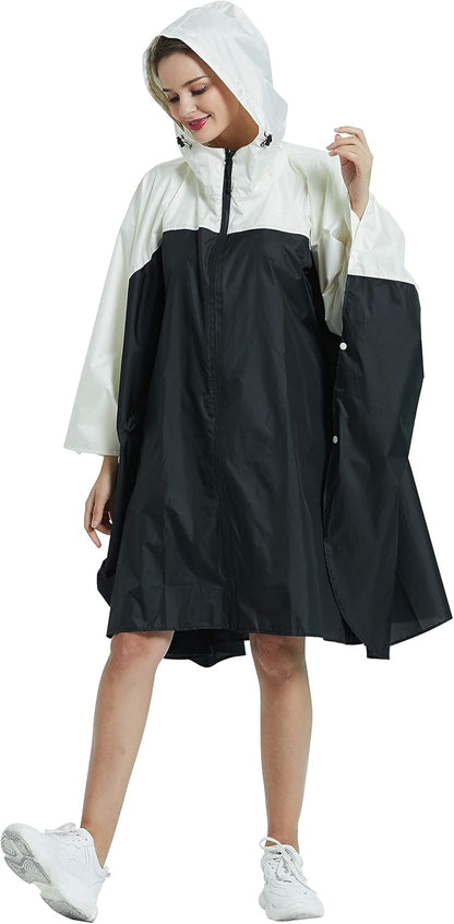 Rain Poncho Jacket Coat Hooded Zipper Style for Women/Men/Adult with Pocket