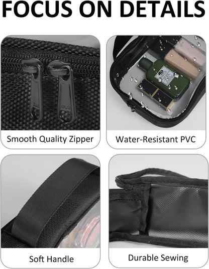 Moyad TSA Approved Clear Toiletry Bag with Handle, 1 Pack Quart Size 3-1-1 Liquids Pouch for Travel, Transparent Makeup & Cosmetic Organizer for Women Men, Black