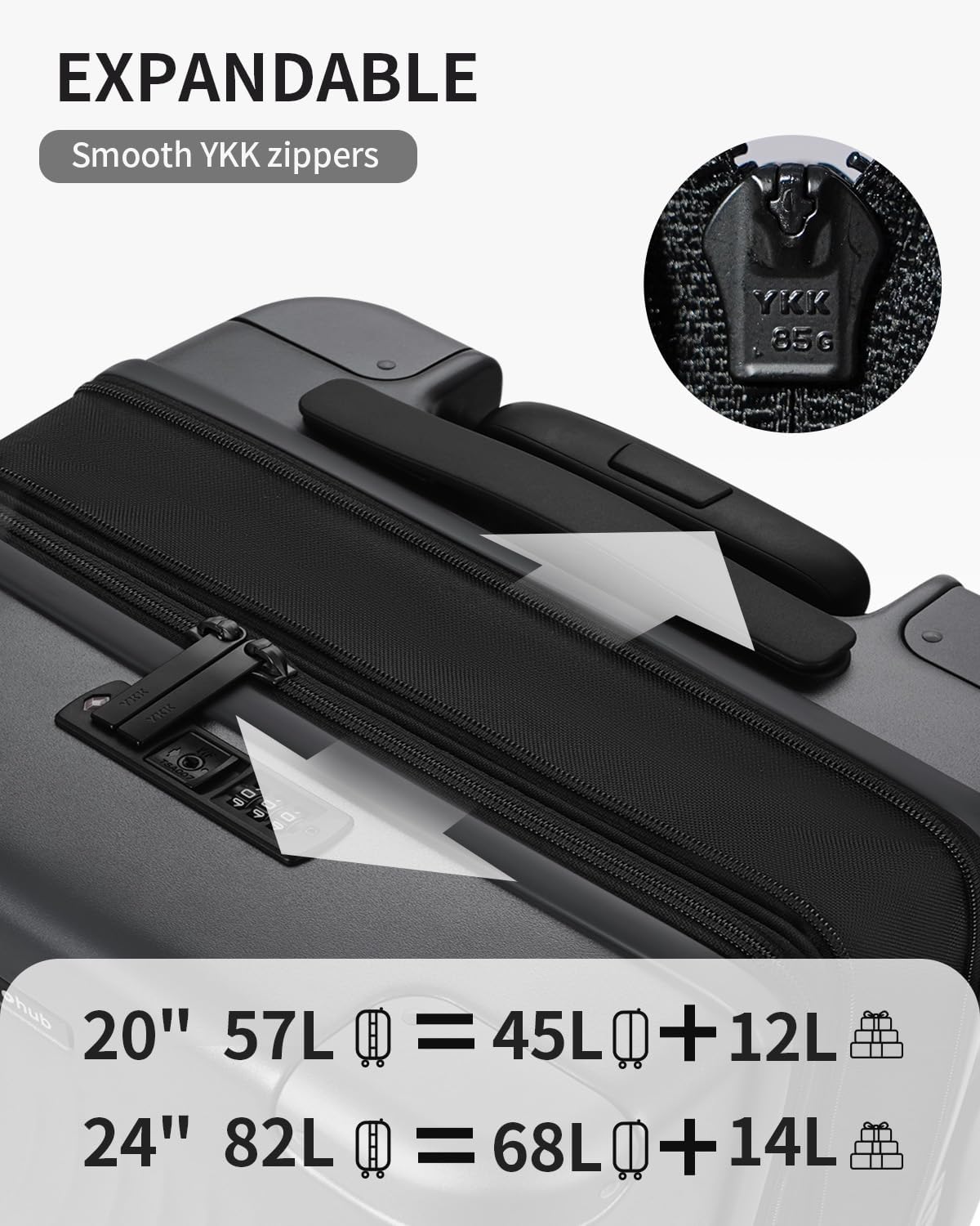 ECOHUB Hardside Expandable Carry On Luggage Sets, Recycled PC 20/24" Rolling Luggage Airline Approved with Spinner Wheels & TSA Lock, Lightweight Hardshell Travel Suitcase, 20+24 inch Carry-on Grey