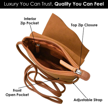 ili New York Leather Mini Sac Crossbody - Genuine Leather Crossbody Bags for Women with RFID Blocking, Adjustable Strap