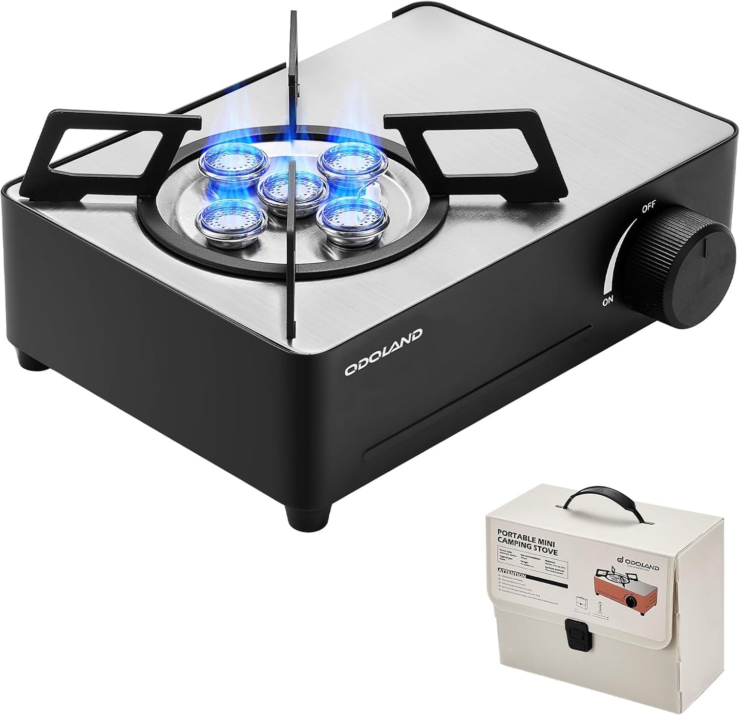 Odoland Portable Camping Stove 7500 BTU Camp Stove Lightweight Butane Gas Stove for Camping Cooking Outdoor Backpacking and Picnic (Black)