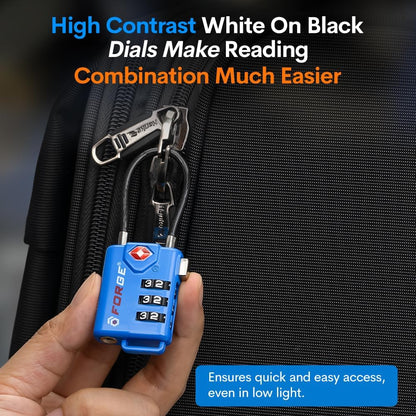 Bright Colors, TSA Approved Cable Luggage Locks 2 Pack Blue, Re-settable Combination with Alloy Body