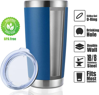 DOMICARE 20oz Stainless Steel Tumbler Bulk with Lid, Double Wall Vacuum Insulated Travel Mug, Powder Coated Coffee Cup (Dark Blue, 1)