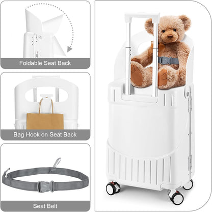 MRPLUM Ride On Luggage with Seat for Kids&Adults with Seat Belt,Hard Shell Lightweight Rolling Spinner Wheels Travel Luggage with TSA Lock,20 inch,White