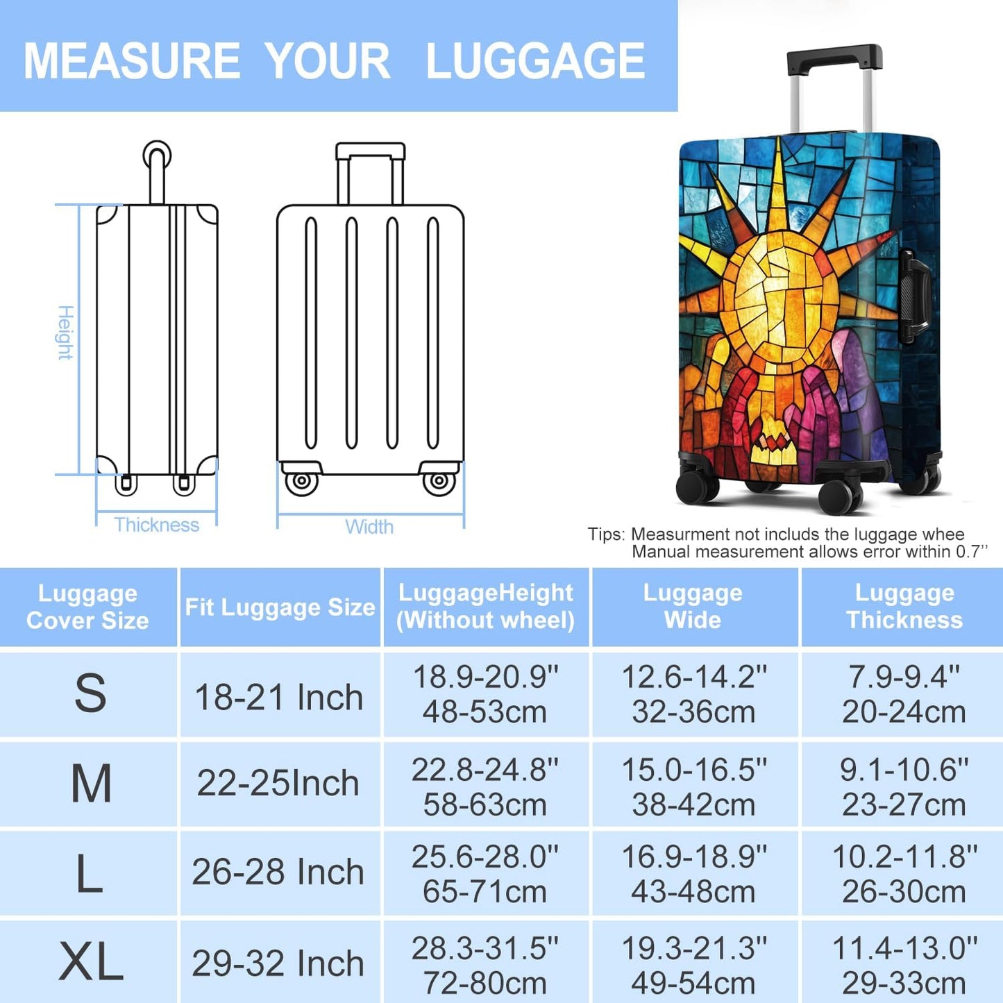 Luggage Cover Washable Suitcase Protector Anti-scratch Suitcase cover Fits 20-34 Inch Luggage (Sun, L(28-30inch suitcase))