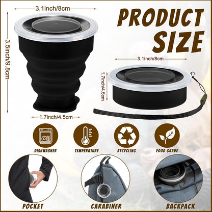 12 Pcs Silicone Collapsible Cup 7.04 oz Folding Camping Travel Collapsible Coffee Cup Portable Reusable Expandable Drinking with Lids for Outdoor Hiking