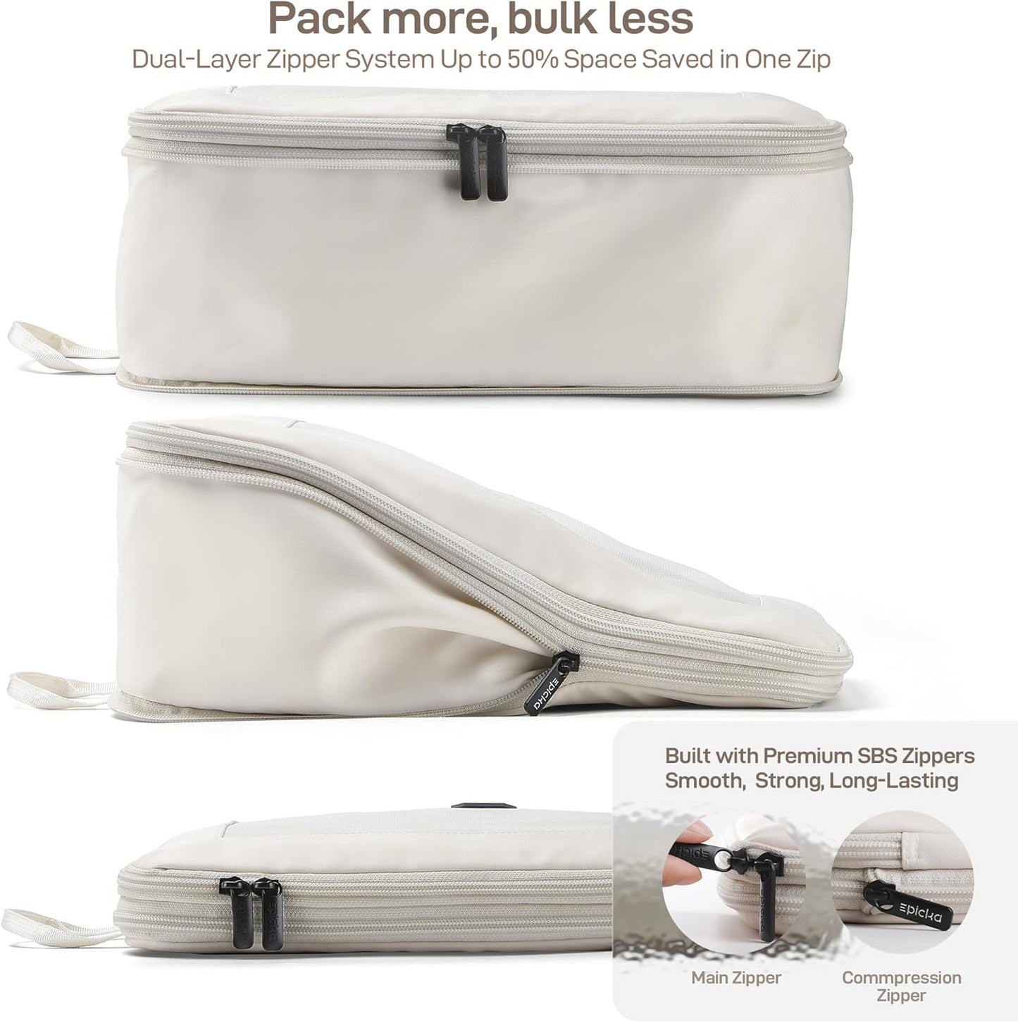 EPICKA TripCozy Compression Packing Cubes - 4 Set Durable Travel Organizer Bags with Mesh Top, Expandable Travel Accessories for Carry on, Luggage, Suitcase, Backpack (Beige)