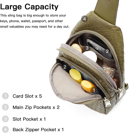 Telena Small Sling Bag for Women Leather Crossbody Fanny Packs Chest Bag for Women