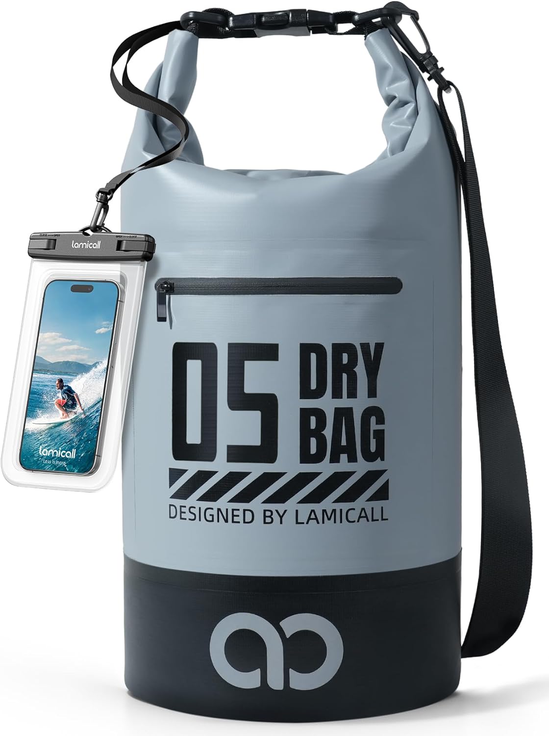 Lamicall Dry Bag Waterproof Backpack - [Zippered Pocket] 5L/10L/20L/30L/40L Roll Top Waterproof Bag with Water Proof Phone Pouch, Floatable Drybag for Swimming, Boating, Kayaking, Camping, Beach