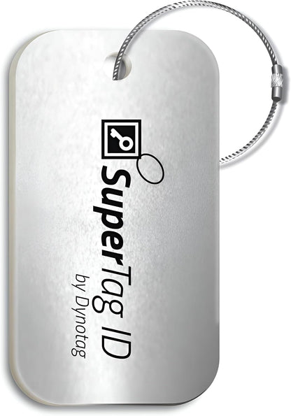 Dynotag® Sentry Series Solid Metal Web Enabled Smart Luggage Tag ID + Steel Loop, Anodized Aluminum with DynoIQ™ & Lifetime Recovery Service (Frost Silver)