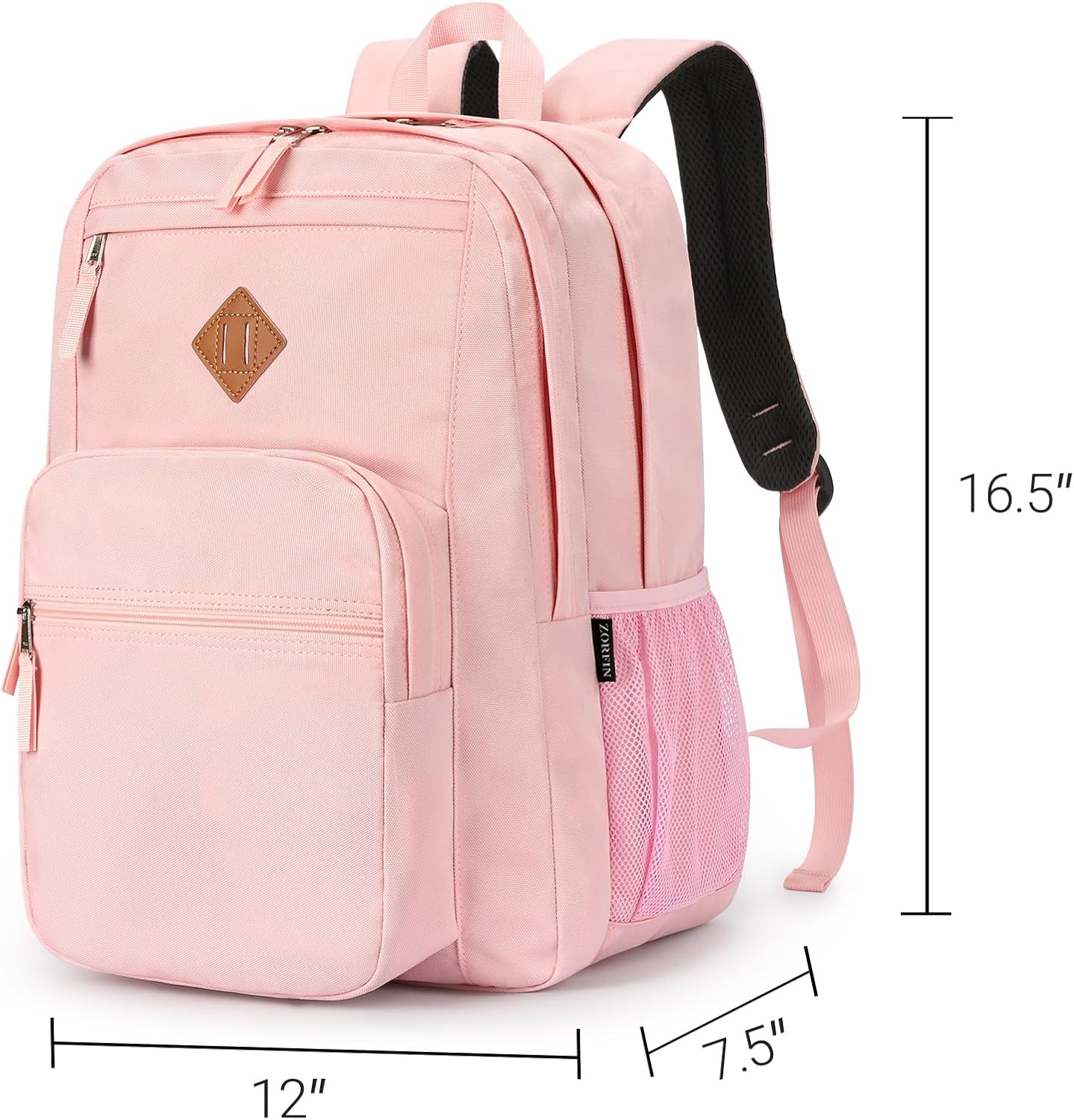 ZORFIN 26L Backpack for College, and Travel: Water Resistant Bookbag - Pink