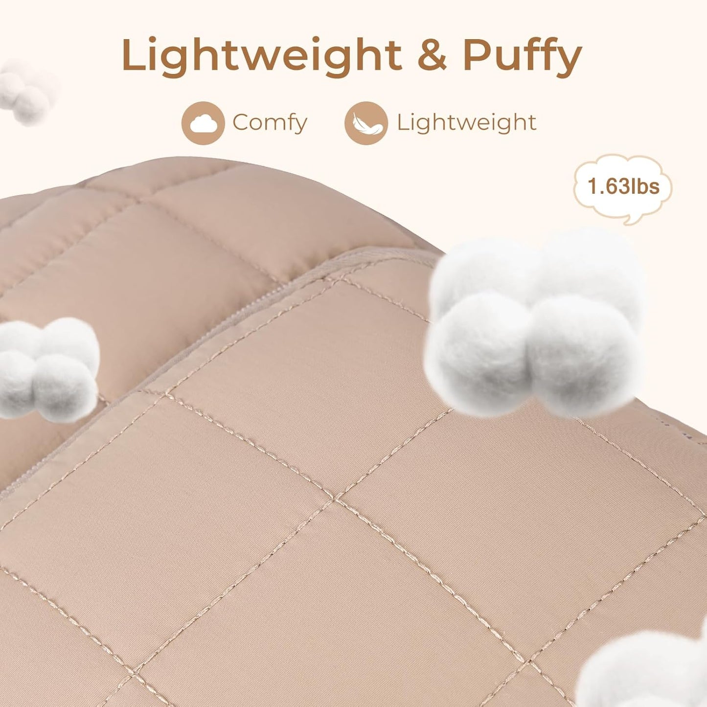 CLUCI 17.3 Inch Laptop Backpack for Women, Anti Theft Travel Backpack, Puffer Quilted Work Backpack, Water Resistant College Bookbag, Carry on backpack with RFID (Khaki)