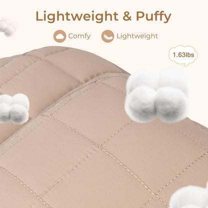 CLUCI 17.3 Inch Laptop Backpack for Women, Anti Theft Travel Backpack, Puffer Quilted Work Backpack, Water Resistant College Bookbag, Carry on backpack with RFID (Khaki)