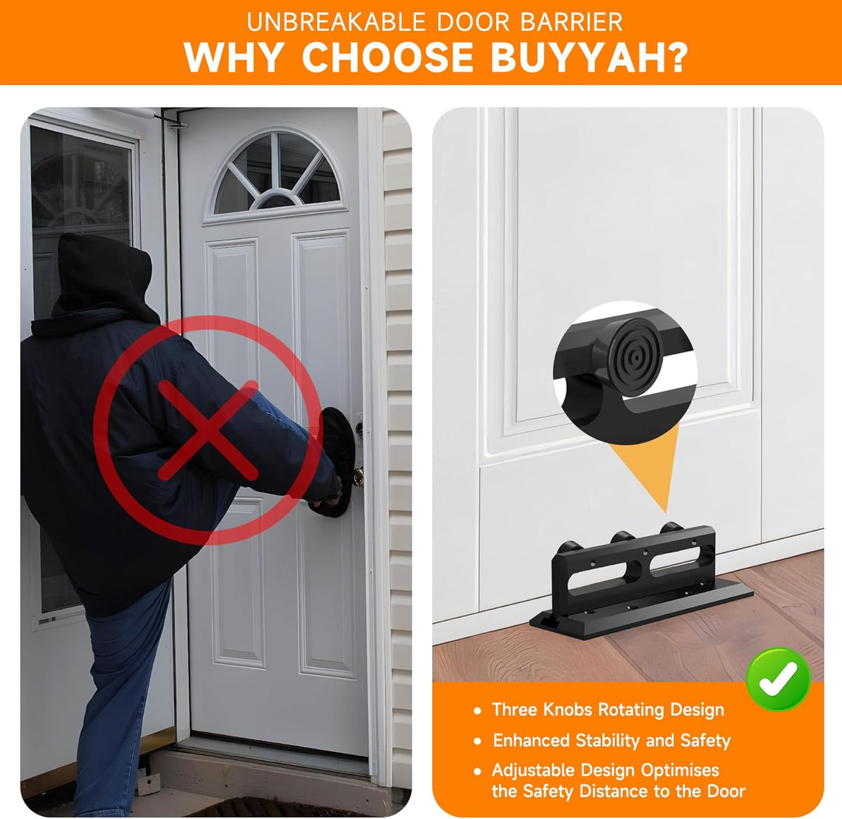 Door Security Bar, French Security Door Brace, Security Door Barricade, Withstands 3000 Lbs, Prevents Entry Burglaries Home Invasions